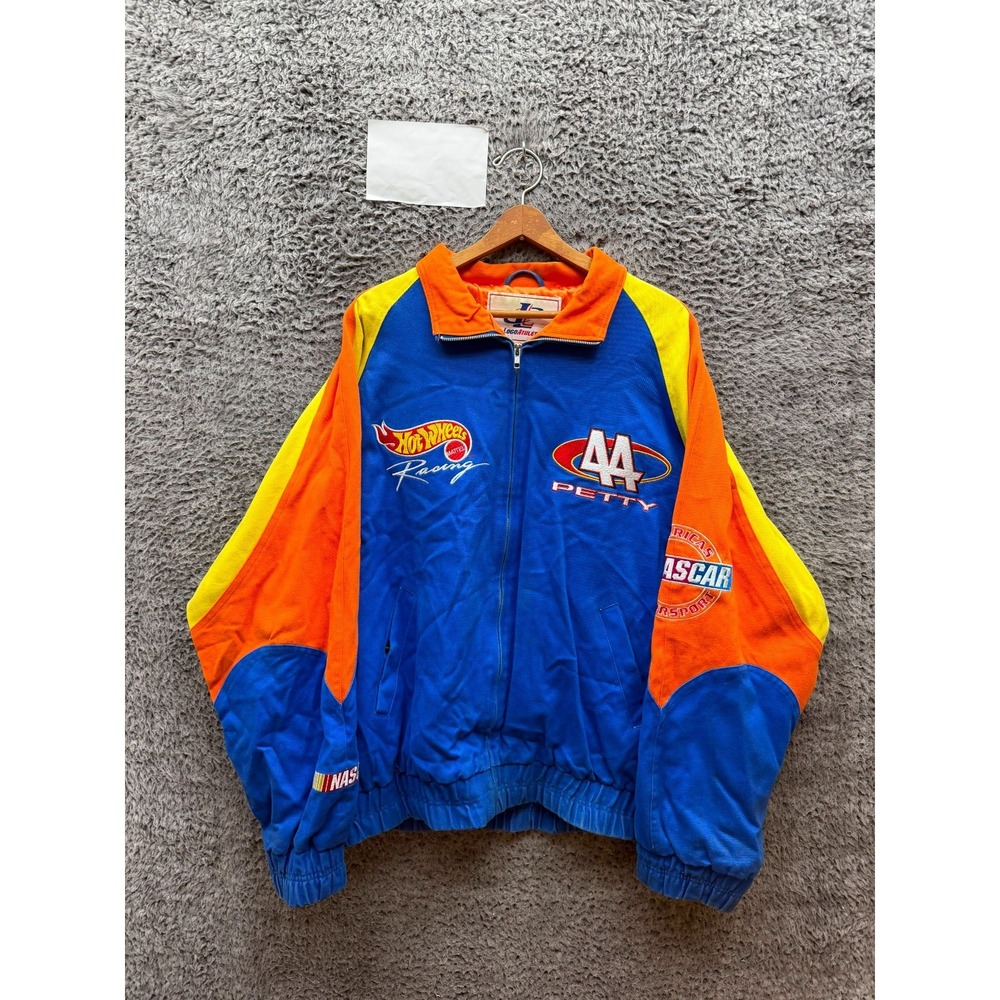 Vintage Logo Athletic Nascar Kyle Petty #44 Hot Wheels Racing Jacket Blue Size L